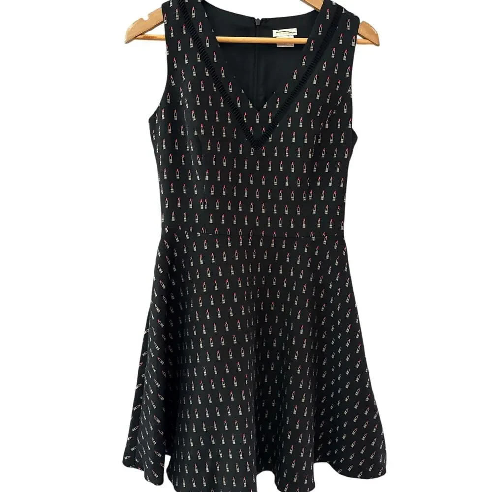Shoshanna Elvira Metallic Lipstick Fit and Flare Dress Black Size 4‎